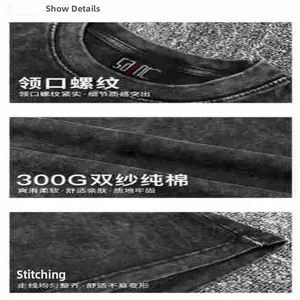 Detailed macro view of 300g cotton T-shirt neckline, fabric texture, and stitching
