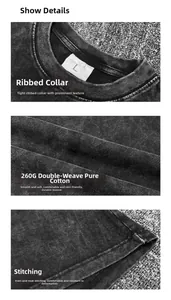 Macro view of heavy-weight 260g pure cotton fabric and ribbed neckline details