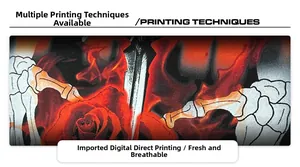 Macro detail of Pink Floyd rock band T-shirt featuring vibrant digital direct printing.