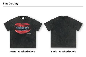 Detailed view of vintage washed black t-shirt showing front graphic and back view