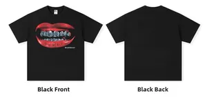 Front and back view of American vintage street style black T-shirt with lip graphic