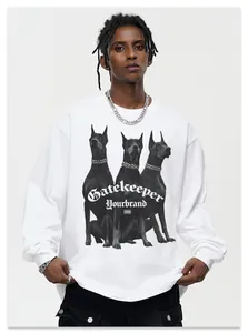Detailed view of the Doberman graphic print on a white heavy cotton streetwear t-shirt
