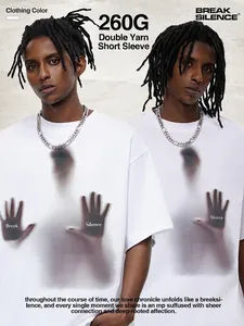 Men Heavyweight Pure Cotton T-Shirt American Street Style Portrait Letter Print Round Neck Loose Casual Top Streetwear Fashion