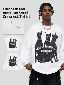 Men's American Streetwear Doberman Graphic Cotton Top Heavyweight Oversized Drop Shoulder T-Shirt Loose Fit Vintage Tee
