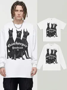 Streetwear heavy cotton white T-shirt with Doberman graphic print and Gatekeeper text