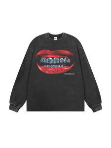 Vintage washed long sleeve T-shirt featuring a heavy American street style lip graphic