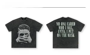 Vintage washed charcoal gray t-shirt featuring front portrait print and back quote text