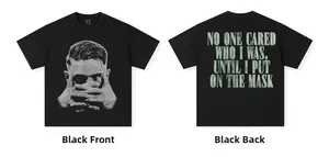 Front and back view of black retro T-shirt with Viktor Gyökeres mask celebration print