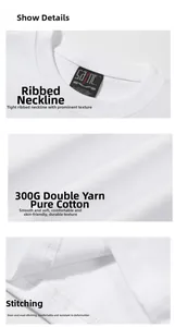 Detailansichten eines 300g schweren weißen Baumwoll-T-Shirts mit Ausschnitt und Nähten
