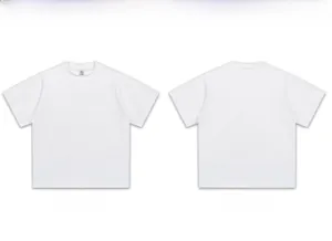 Heavyweight 300g white cotton solid color t-shirt front and back view details