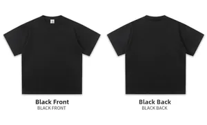 Front and back views of a heavyweight 300g black pure cotton solid T-shirt detail