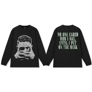 Retro heavyweight washed cotton long sleeve shirt with graphic print and Bane quote design.