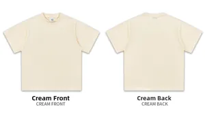Front and back view of a premium heavy 300g cotton cream-colored crew neck T-shirt