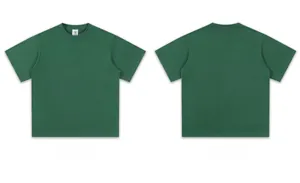 High-quality dark green heavyweight cotton t-shirt shown from front and back views