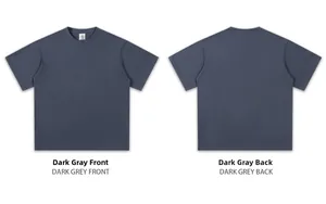 Front and back detail of dark grey 300g heavyweight pure cotton short sleeve t-shirt.