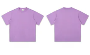 Professional front and back view of a heavyweight purple pure cotton short-sleeved t-shirt