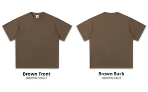 Detailed views of the front and back of a premium brown heavyweight 300g cotton T-shirt