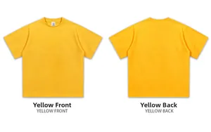 Front and back view details of heavy cotton 300g solid yellow short sleeve t-shirt.