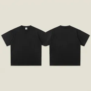 T-shirt noir minimaliste en coton lourd 300g avec col rond, vues de devant et de derrière
