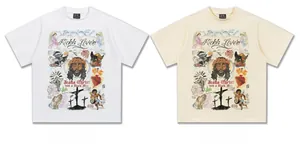 Detailed comparison view of white and cream vintage graffiti print heavy cotton T-shirts.