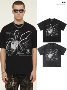Men's oversized black streetwear T-shirt with Y2K spider web graphic print design