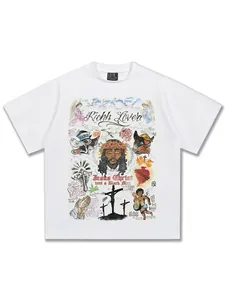 Vintage heavy cotton white T-shirt featuring hand-painted angel graffiti and Jesus print
