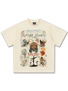 Vintage cream heavyweight cotton T-shirt featuring hand-drawn angel and graffiti graphics