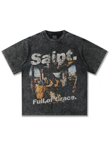 Vintage washed dark gray heavy weight T-shirt with Saint mural print