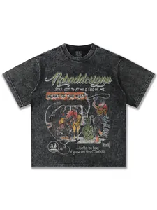 T-shirt vintage en coton épais délavé à l'acide avec imprimé graphique cow-girl américaine