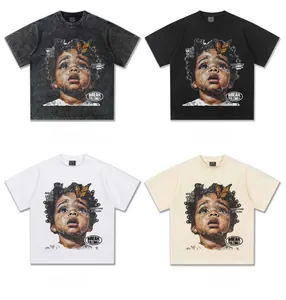 Retro heavyweight cotton T-shirts featuring unique oil painting portrait graphics in four colors