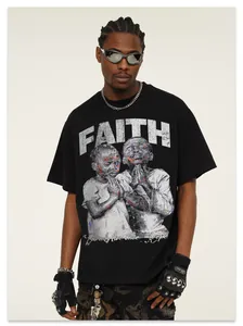 Vintage washed black cotton T-shirt featuring distressed Faith graphic and relaxed fit