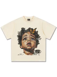 Amerikanisches Vintage-T-Shirt aus schwerer Baumwolle mit einem Ölgemälde-Porträtdruck