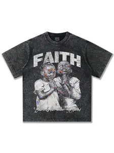 Premium vintage washed charcoal oversized heavy cotton T-shirt with faith graphic print
