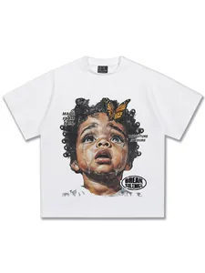 Premium American Vintage T-Shirt aus schwerer Baumwolle mit Ölgemälde-Kinderporträt