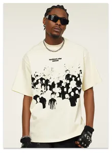 Heavyweight cream cotton T-shirt featuring a unique abstract crowd print and Zulu text