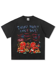 Premium schwarzes Baumwoll-T-Shirt mit roter Teufels-Graffiti-Illustration und Streetart