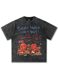 Schweres Baumwoll-T-Shirt mit Vintage-Grafik vom roten Teufel und Geldsäcken Motiv