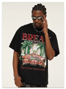 Front view detail of black vintage wash graphic t-shirt with American street illustration