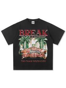 Vintage black oversized cotton T-shirt featuring an American street style leopard illustration