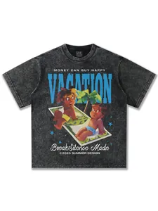 T-shirt vintage in cotone lavato grigio scuro con illustrazione grafica rétro