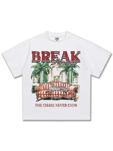 American street style white cotton T-shirt with vintage cheetah illustration print