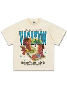 T-shirt in cotone crema vestibilità ampia con illustrazione grafica vacanze stile USA