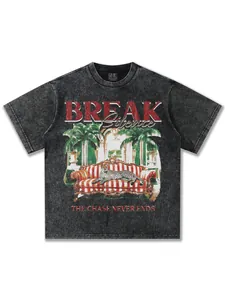 Vintage acid wash oversized cotton t-shirt featuring a cheetah graphic illustration