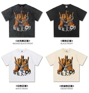 Vintage American style heavyweight cotton T-shirts with street gesture graphic prints