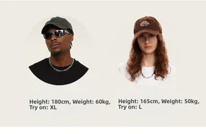 Model sizing reference for American vintage cotton washed cap and heavy t-shirt