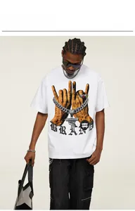 Men's streetwear heavy cotton white oversized t-shirt with urban hand graphic print