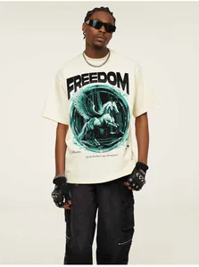 Detailed view of American heavyweight cotton t-shirt featuring Freedom Pegasus graphic