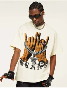 Premium heavy cotton men's streetwear T-shirt featuring vintage American hand gesture graphic
