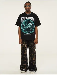 Full view of heavyweight cotton T-shirt featuring a Pegasus graphic and FREEDOM text