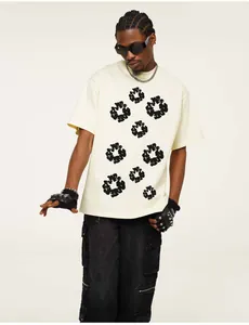 Men's American street style cotton t-shirt featuring a unique black popcorn print.